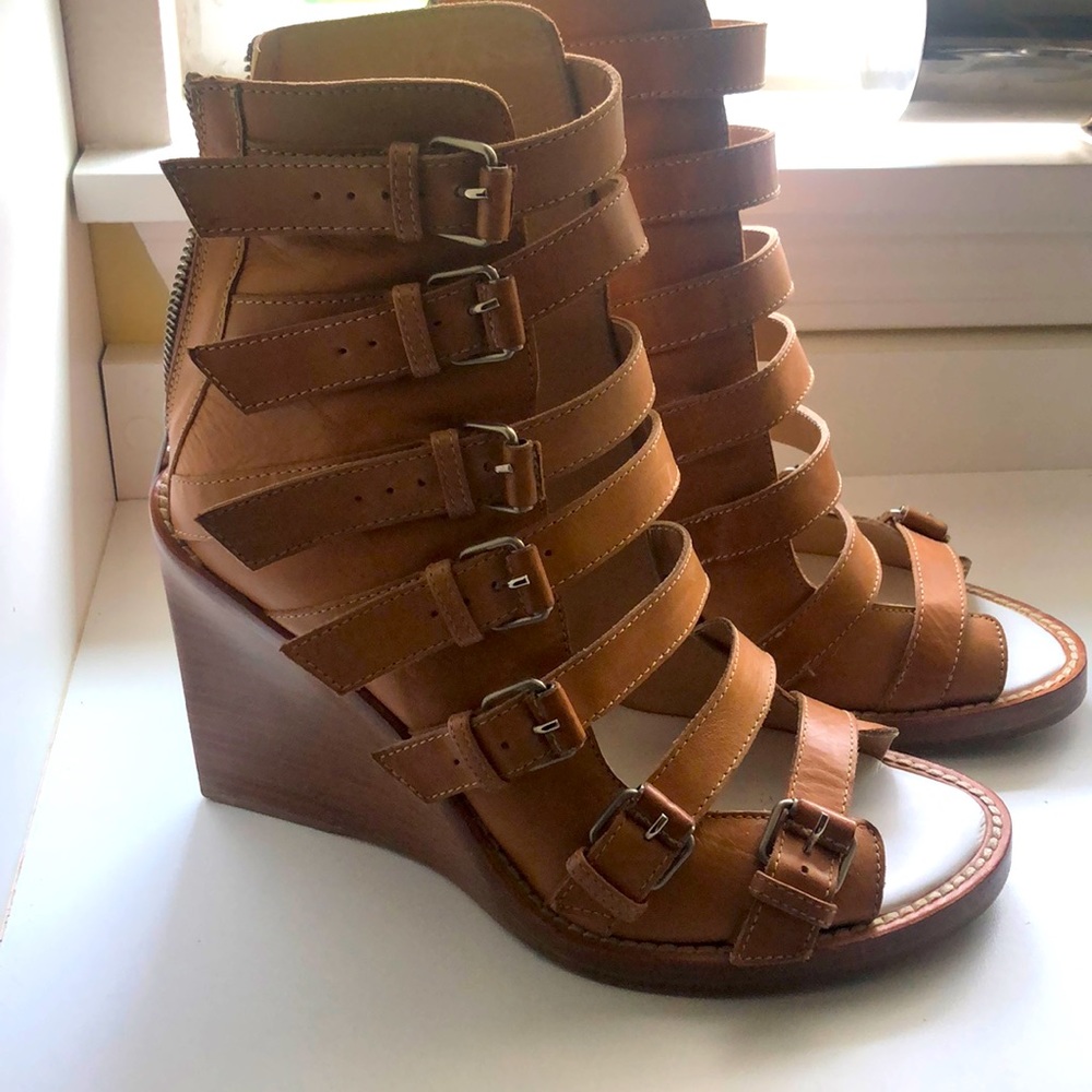Ann Demeulemeester Tan Strapped Wedge